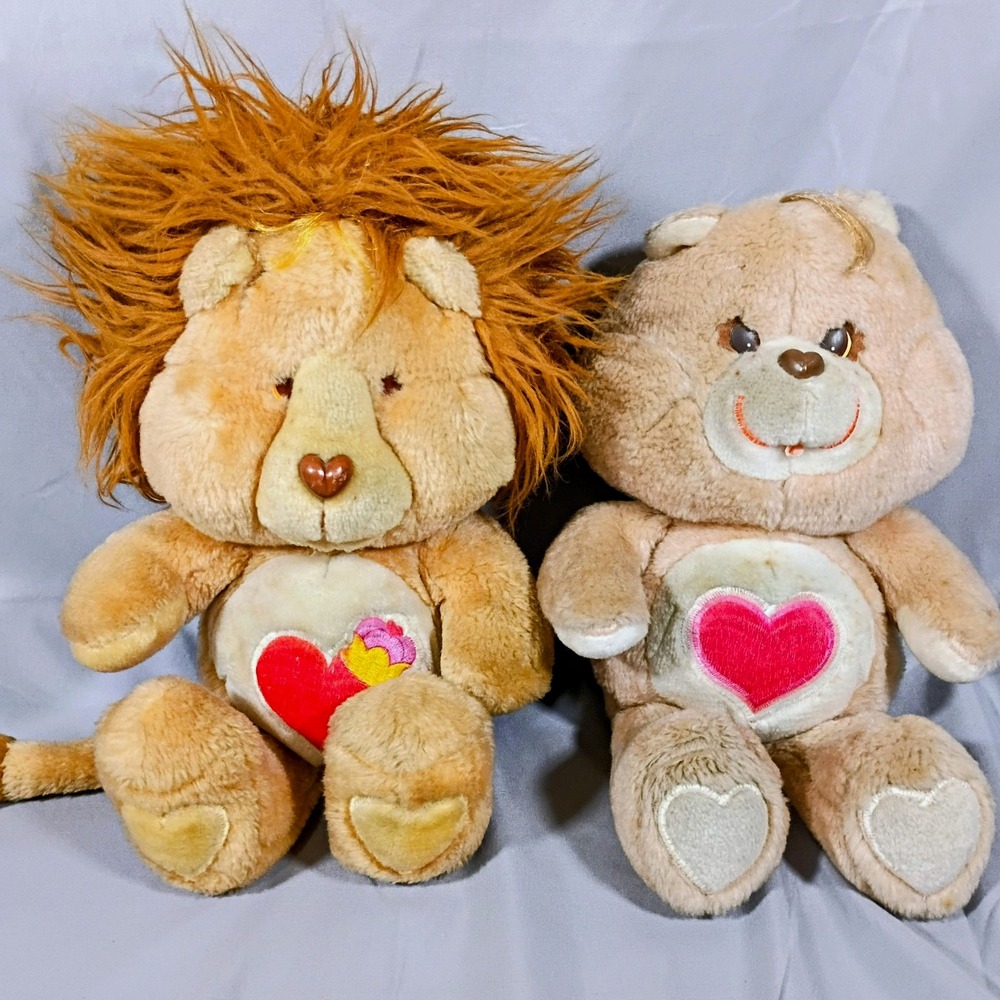1980's Vintage Care Bears. Brave Heart Lion 1984 & Tenderheart Bear 1983